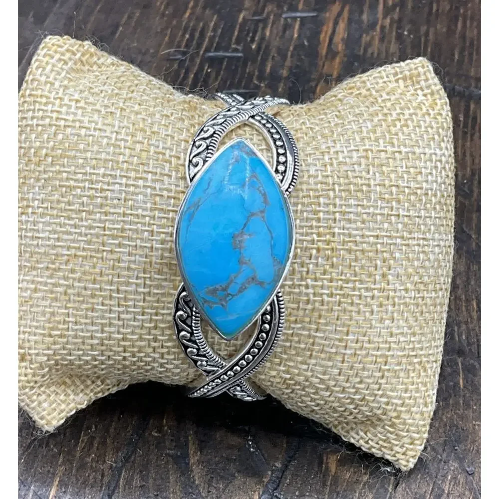 Barse Suguna Cuff Bracelet- Blue Howlite- Silver- NWT - Picture 5 of 7
